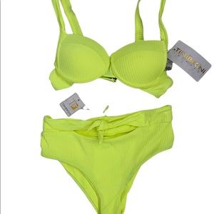 Brand New TiNiBiKiNi Neon Yellow Bikini Set NWT. size XS